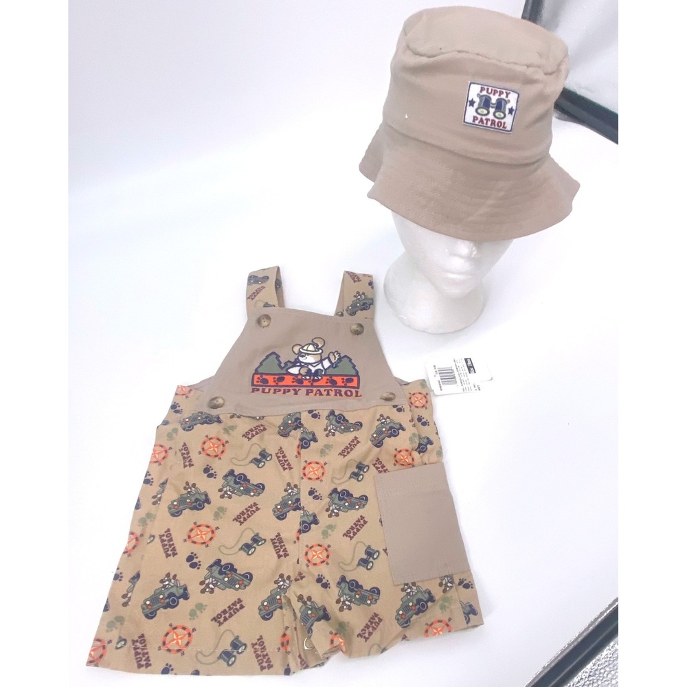 BT‎ Kids Puppy Patrol Khaki Shortalls and Bucket Hat Set 18 Months NWT 846560